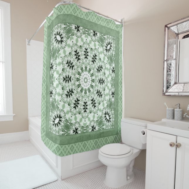 Abstract modern mosaic kaleidoscopic tile pattern shower curtain (In Situ)