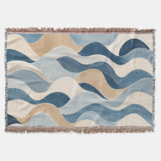 Abstract Modern Ocean Wave Pattern Coastal Blue Be Throw Blanket