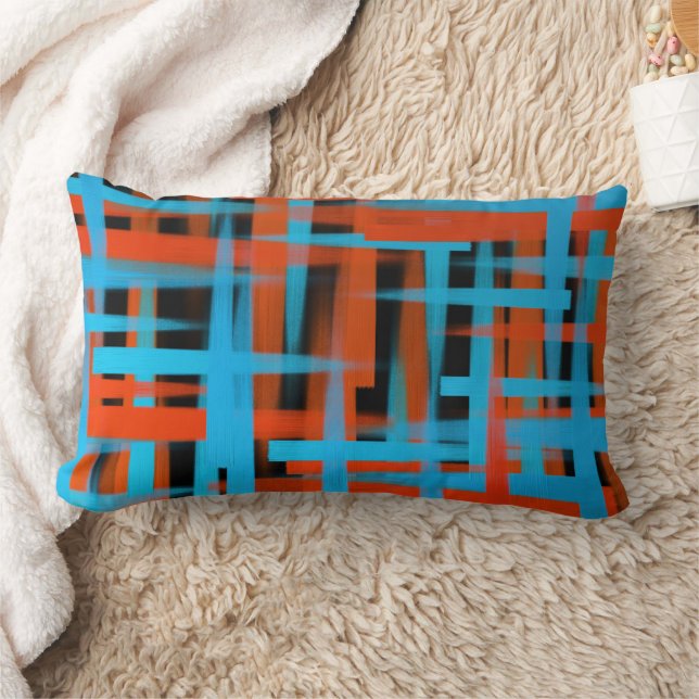 Abstract Modern Orange Blue Black Brush strokes Lumbar Cushion (Blanket)