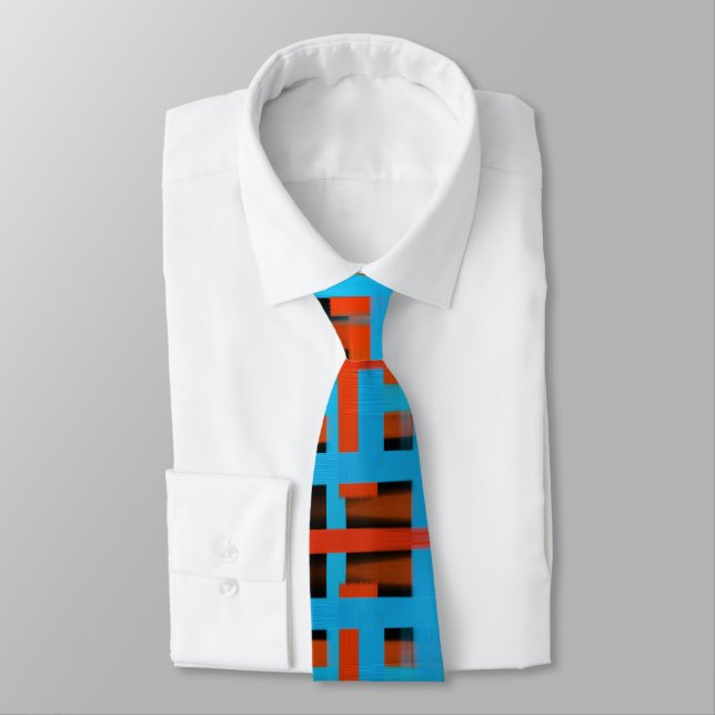 Abstract Modern Orange Blue Black Brush strokes Tie (Tied)