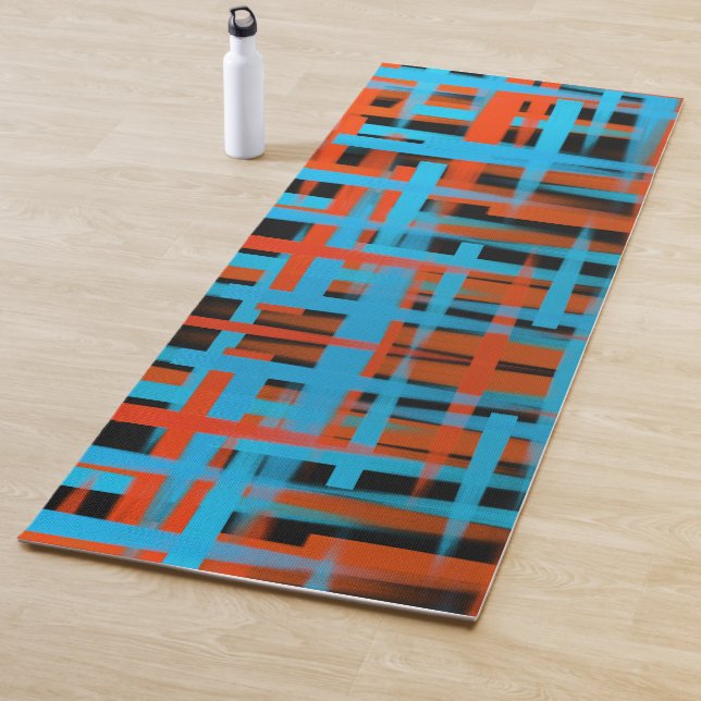 Abstract Modern Orange Blue Black Brush strokes Yoga Mat (In Situ)