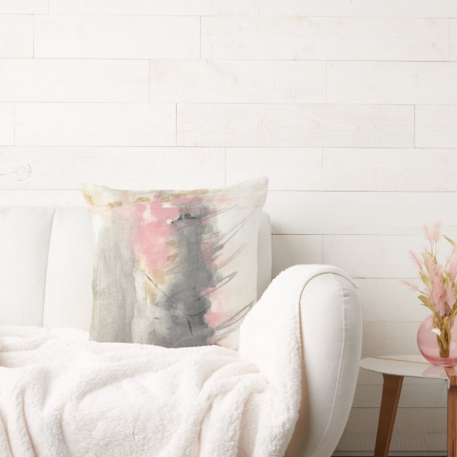 Abstract Modern Painted Art Pink Gold Grey Cushion (Couch)