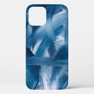 Abstract modern painting landscape. Blue night art iPhone 12 Case