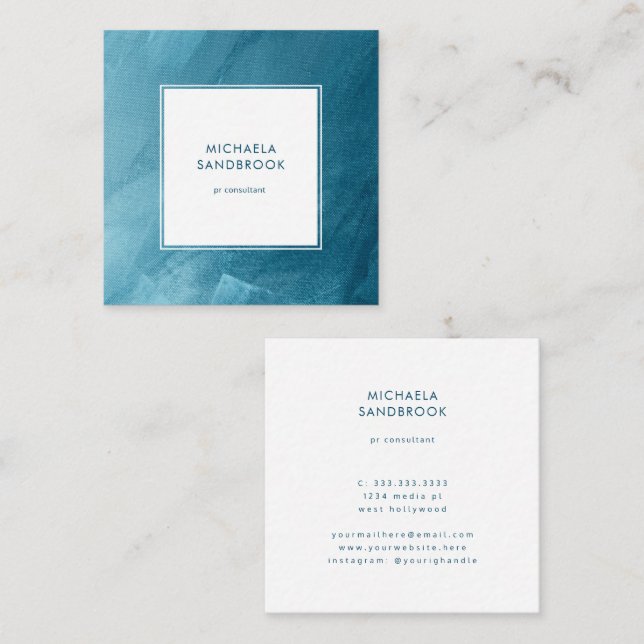 Abstract Modern Painting Teal Turquoise Square Business Card (Front/Back)