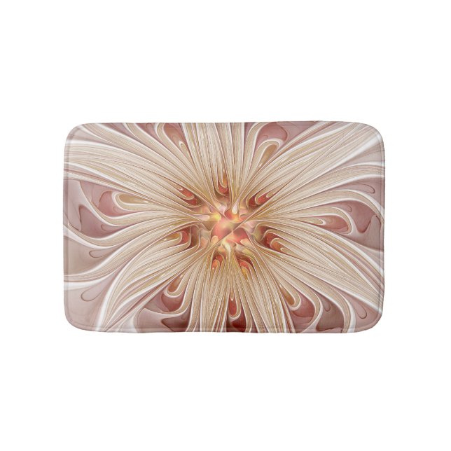 Abstract Modern Peach Pastel Flower Fractal Art Bath Mat (Front)