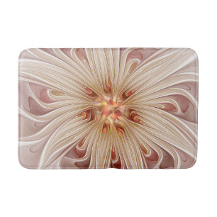 Abstract Modern Peach Pastel Flower Fractal Art Bath Mat