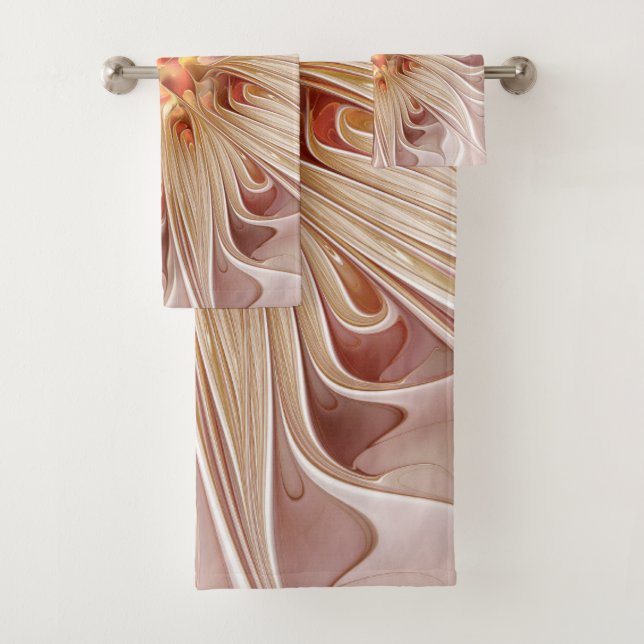 Abstract Modern Peach Pastel Flower Fractal Art Bath Towel Set (Insitu)