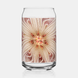 Abstract Modern Peach Pastel Flower Fractal Art Can Glass