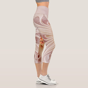 Abstract Modern Peach Pastel Flower Fractal Art Capri Leggings