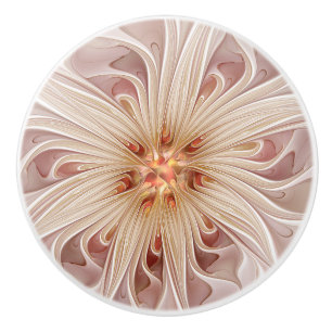 Abstract Modern Peach Pastel Flower Fractal Art Ceramic Knob