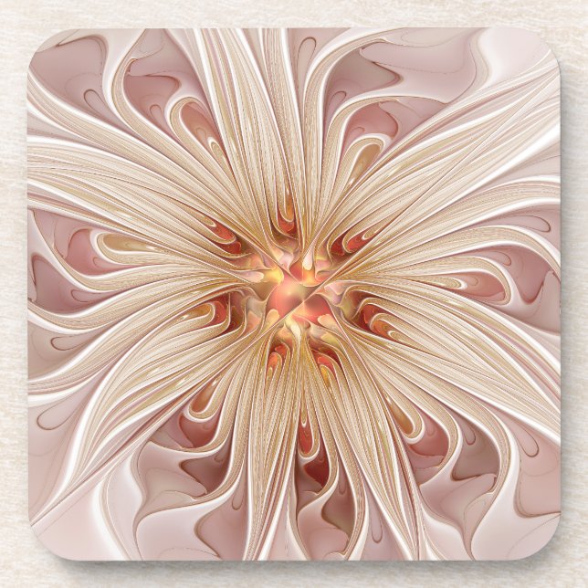 Abstract Modern Peach Pastel Flower Fractal Art Coaster (Front)