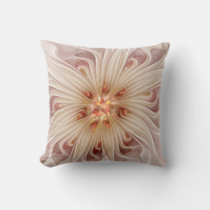 Abstract Modern Peach Pastel Flower Fractal Art Cushion
