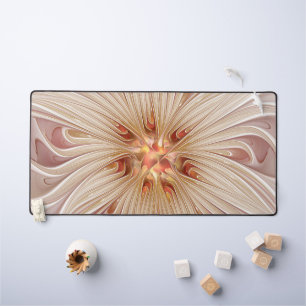 Abstract Modern Peach Pastel Flower Fractal Art Desk Mat