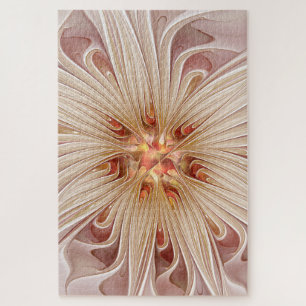 Abstract Modern Peach Pastel Flower Fractal Art Jigsaw Puzzle