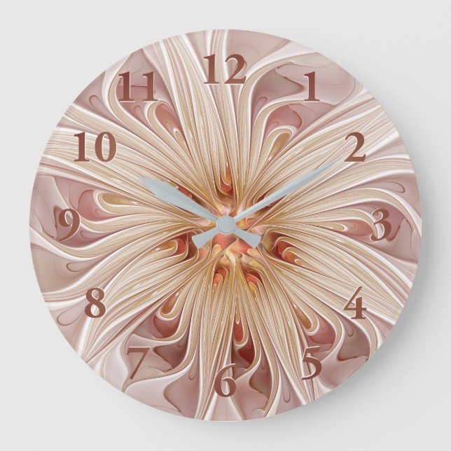 Abstract Modern Peach Pastel Flower Fractal Art Large Clock (Front)