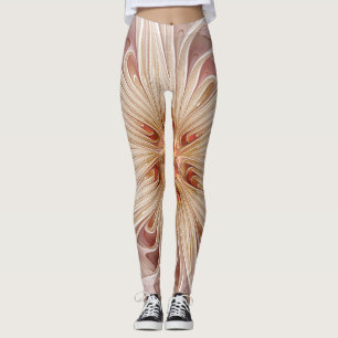 Abstract Modern Peach Pastel Flower Fractal Art Leggings