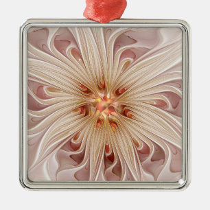 Abstract Modern Peach Pastel Flower Fractal Art Metal Tree Decoration