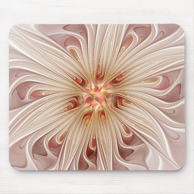 Abstract Modern Peach Pastel Flower Fractal Art Mouse Mat (Front)