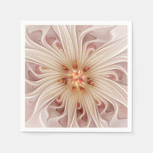 Abstract Modern Peach Pastel Flower Fractal Art Napkin