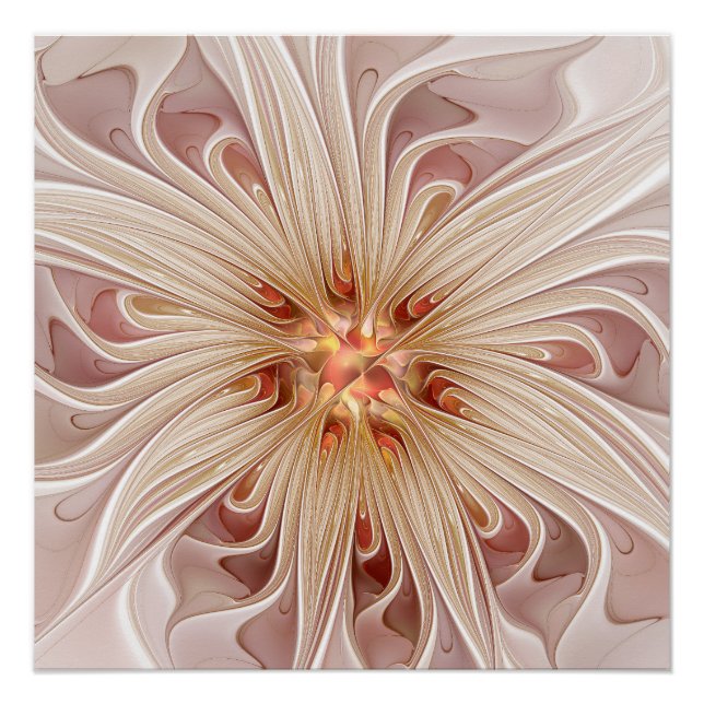 Abstract Modern Peach Pastel Flower Fractal Art Poster (Front)