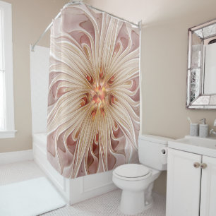 Abstract Modern Peach Pastel Flower Fractal Art Shower Curtain