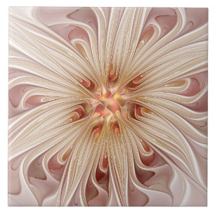 Abstract Modern Peach Pastel Flower Fractal Art Tile