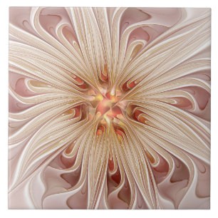 Abstract Modern Peach Pastel Flower Fractal Art Tile