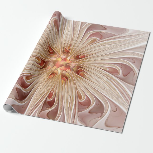 Abstract Modern Peach Pastel Flower Fractal Art Wrapping Paper (Unrolled)