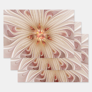 Abstract Modern Peach Pastel Flower Fractal Art Wrapping Paper Sheet