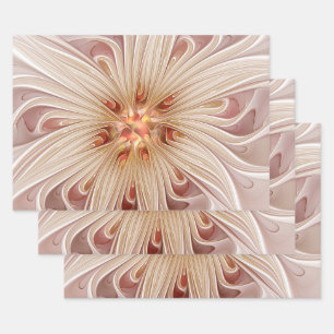 Abstract Modern Peach Pastel Flower Fractal Art Wrapping Paper Sheet