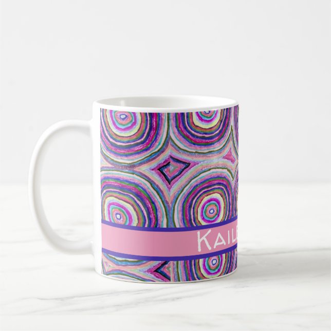 Abstract Modern Personalized  Pink Purple Circles Coffee Mug (Left)
