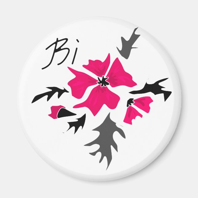 Abstract modern pink flower grey leaves print whit magnet (Front)