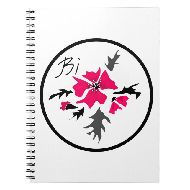 Abstract modern pink flower grey leaves print whit notebook (Front)