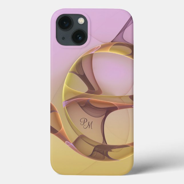 Abstract Modern Pink Golden Fractal Art Monogram Case-Mate iPhone Case (Back)