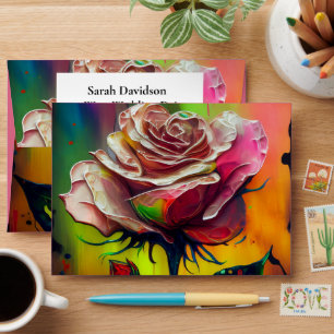 Abstract Modern Pink Roses Wedding Envelope