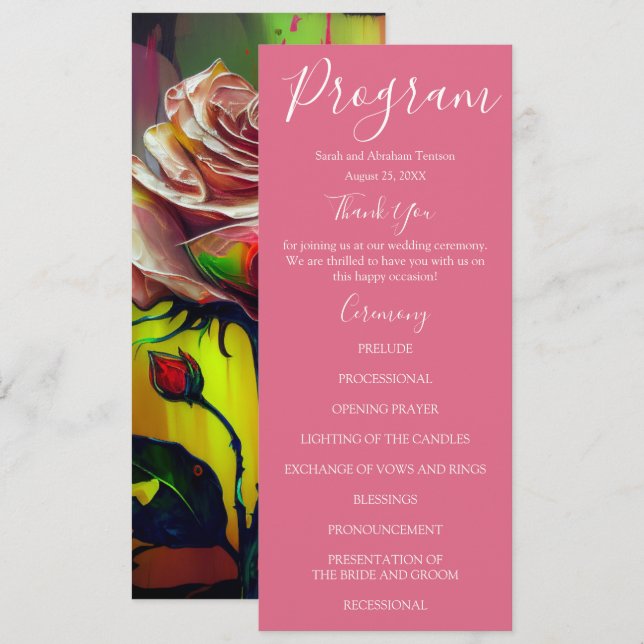 Abstract Modern Pink Roses Wedding Programs Menu (Front/Back)