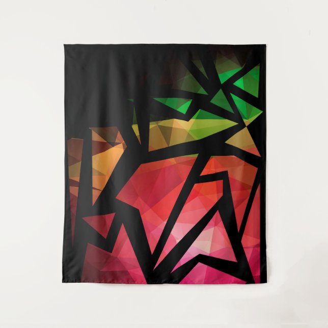 Abstract modern polygonal graffiti geometric dark tapestry (Front)