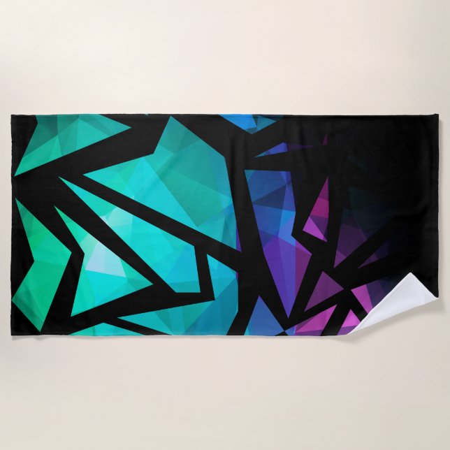 Abstract modern polygonal graffiti geometrical dar beach towel (Front)