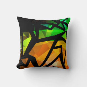 Abstract modern polygonal graffiti geometrical dar cushion