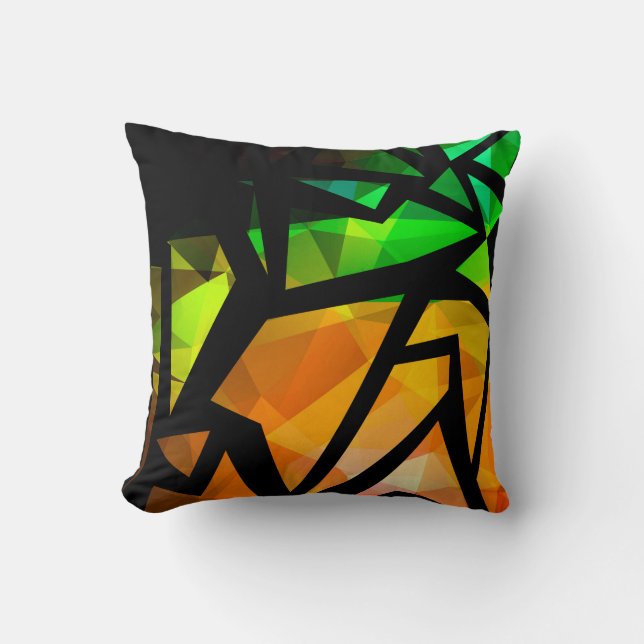 Abstract modern polygonal graffiti geometrical dar cushion (Front)