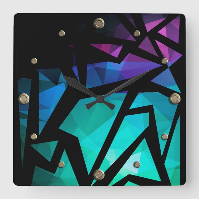 Abstract modern polygonal graffiti geometrical dar square wall clock (Front)