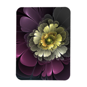 Abstract Modern Purpur Khaki Gray Fractal Flower Magnet