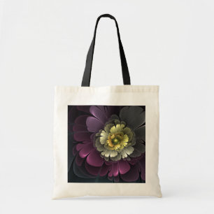 Abstract Modern Purpur Khaki Gray Fractal Flower Tote Bag