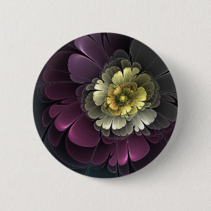 Abstract Modern Purpur Khaki Grey Fractal Flower 6 Cm Round Badge