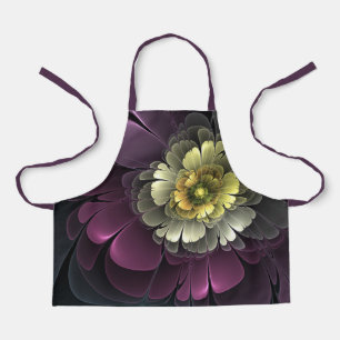 Abstract Modern Purpur Khaki Grey Fractal Flower Apron