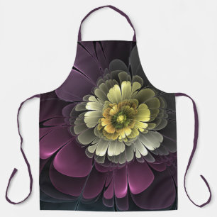 Abstract Modern Purpur Khaki Grey Fractal Flower Apron