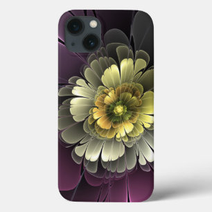 Abstract Modern Purpur Khaki Grey Fractal Flower iPhone 13 Case