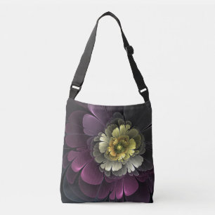 Abstract Modern Purpur Khaki Grey Fractal Flower Crossbody Bag