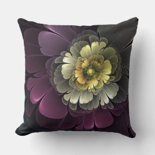 Abstract Modern Purpur Khaki Grey Fractal Flower Cushion