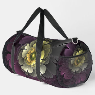 Abstract Modern Purpur Khaki Grey Fractal Flower Duffle Bag